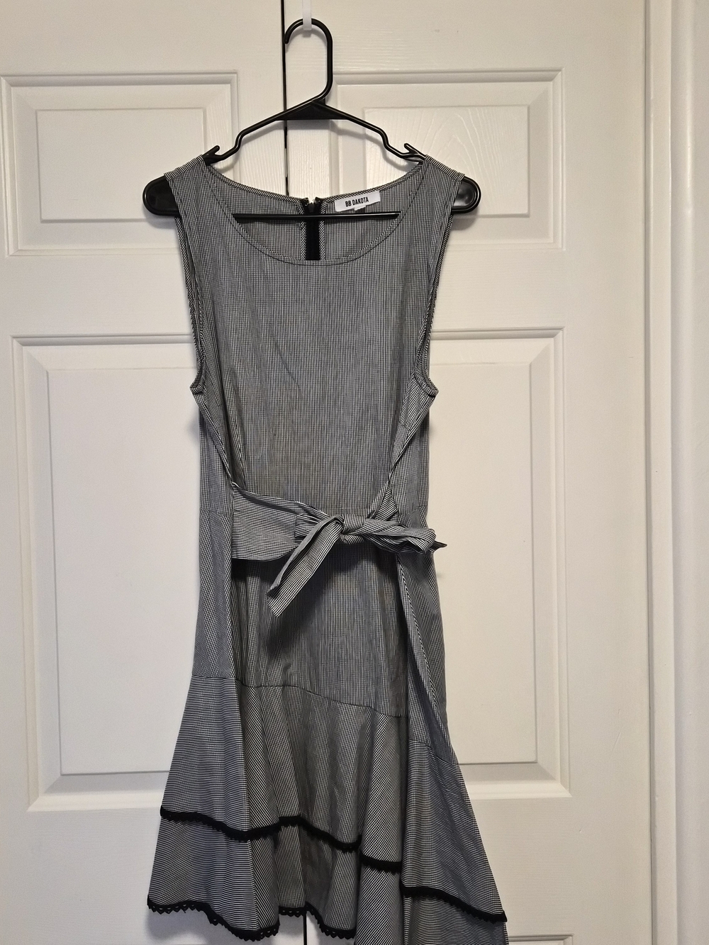 BB Dakota Gray Striped Sleeveless Tie-Waist A-Line Dress